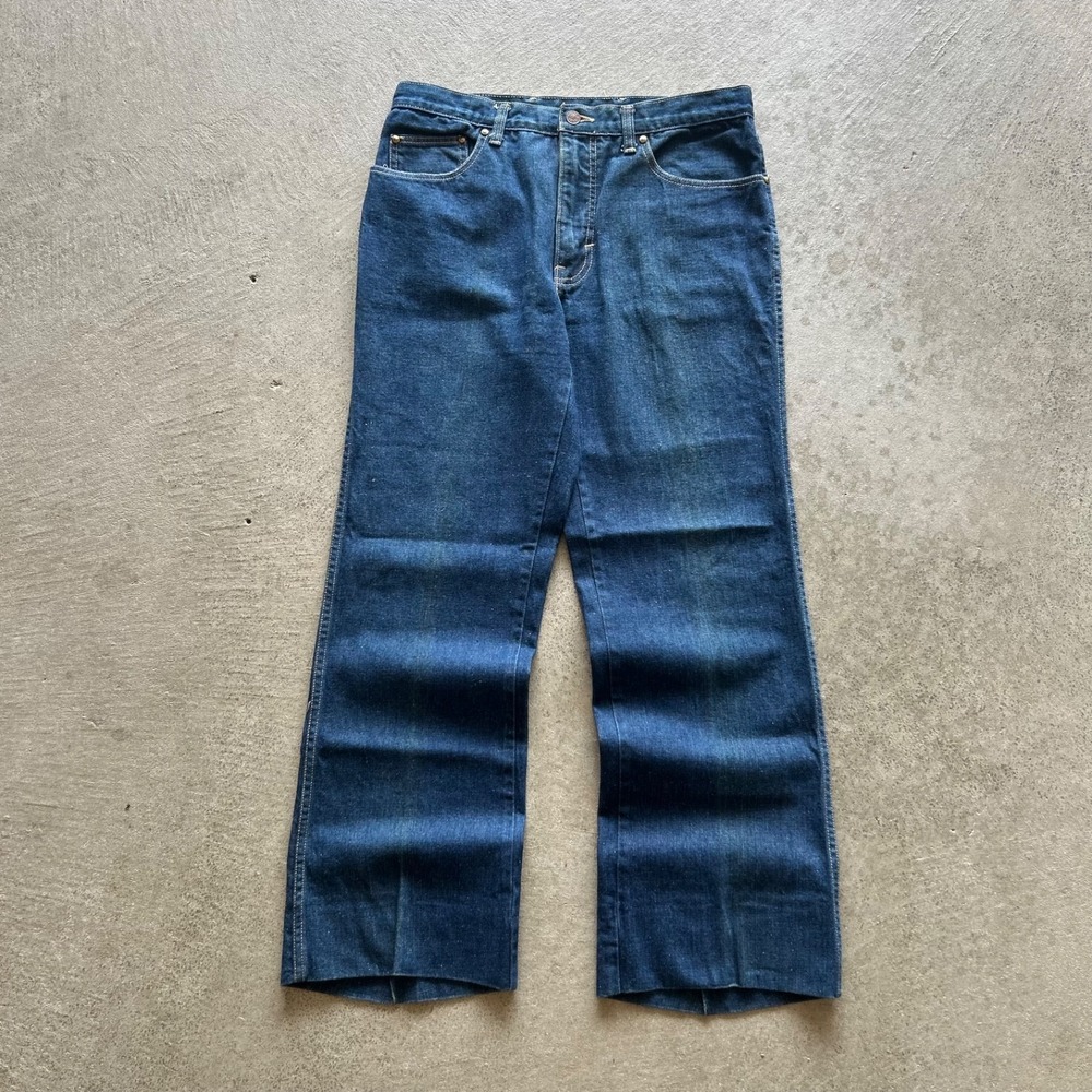 Vintage 70s Sasson Jeans Womens 34x28.5 Blue Dark Wash Denim Bootcut Flare Boho